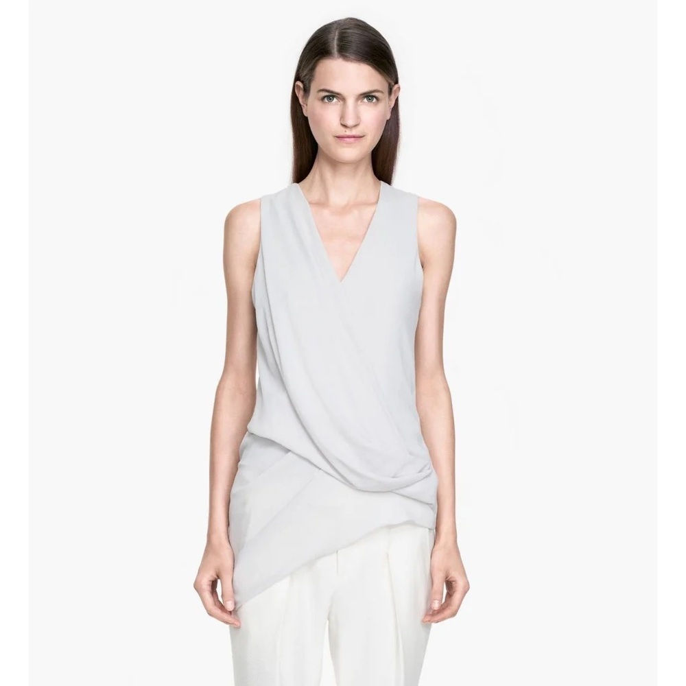 HELMUT LANG Lined Sleeveless Overlap Asymmetric Hem Top Shirt Size Large Scandi